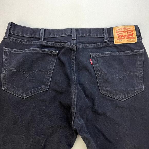 Levis 505 Jeans Mens 38x32 Black Denim Regular Fit Straight Leg Charcoal Wash - Picture 2 of 12